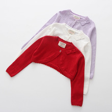 小童夏季针织开衫外套韩版蝴蝶结代发儿童空调衫一件中小披肩女童