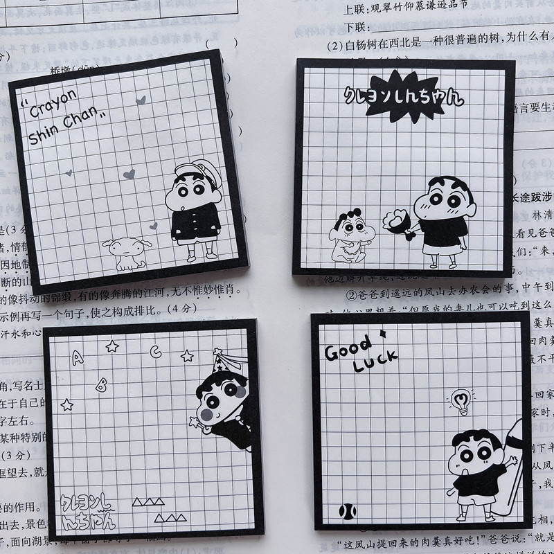 可爱蜡笔小新便利贴 黑白系留言贴方格贴 学生卡通手账便利贴现货