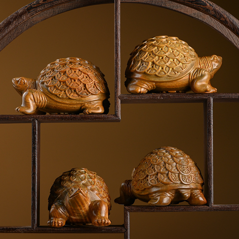手把风水家居把玩摆件件礼品饰檀木摆雕刻金钱龟件绿批发礼物文玩
