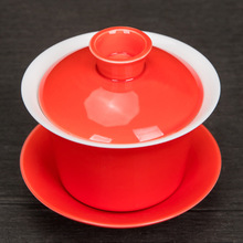 国潮三色盖碗陶瓷茶具盖碗泡茶商务礼品休闲伴手礼盖碗logo