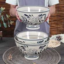 复古中式陶瓷高脚碗釉下彩老关中碗商用大号陕西面碗油泼面碗