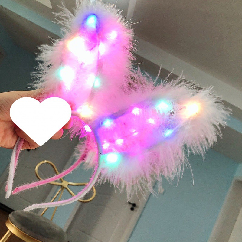 Headband Luminous New 14 Lights Feather Rabbit Ears Lengthened Hairpin Party Performance Headdress Scenic Spot Stall Goods Wholesale