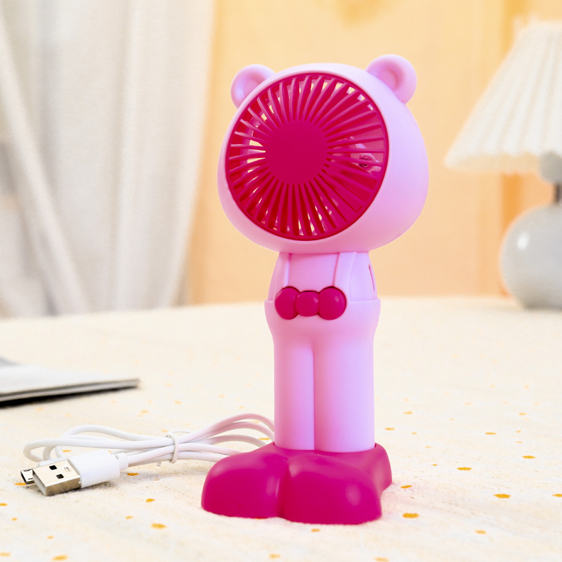 Outdoor Portable Handheld Cute Suspender Pants Bear Little Fan Usb Big Leg Bracket Base Desktop Small Fan Little Fan