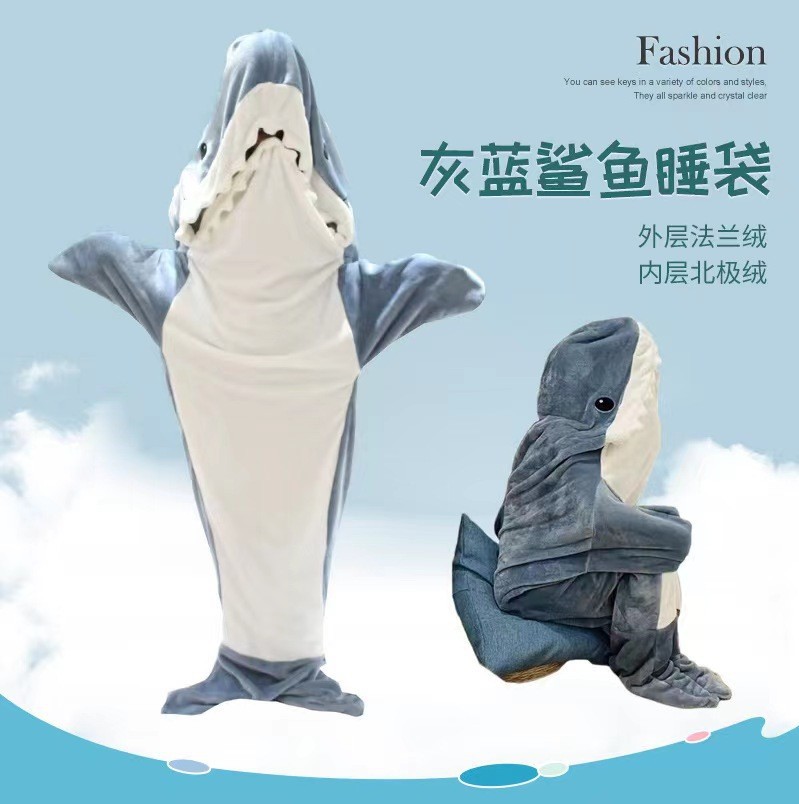 cross-border shark blanket super soft flannel hoodie killer whale sleeping bag loose one-piece c adult camping sleeping bag