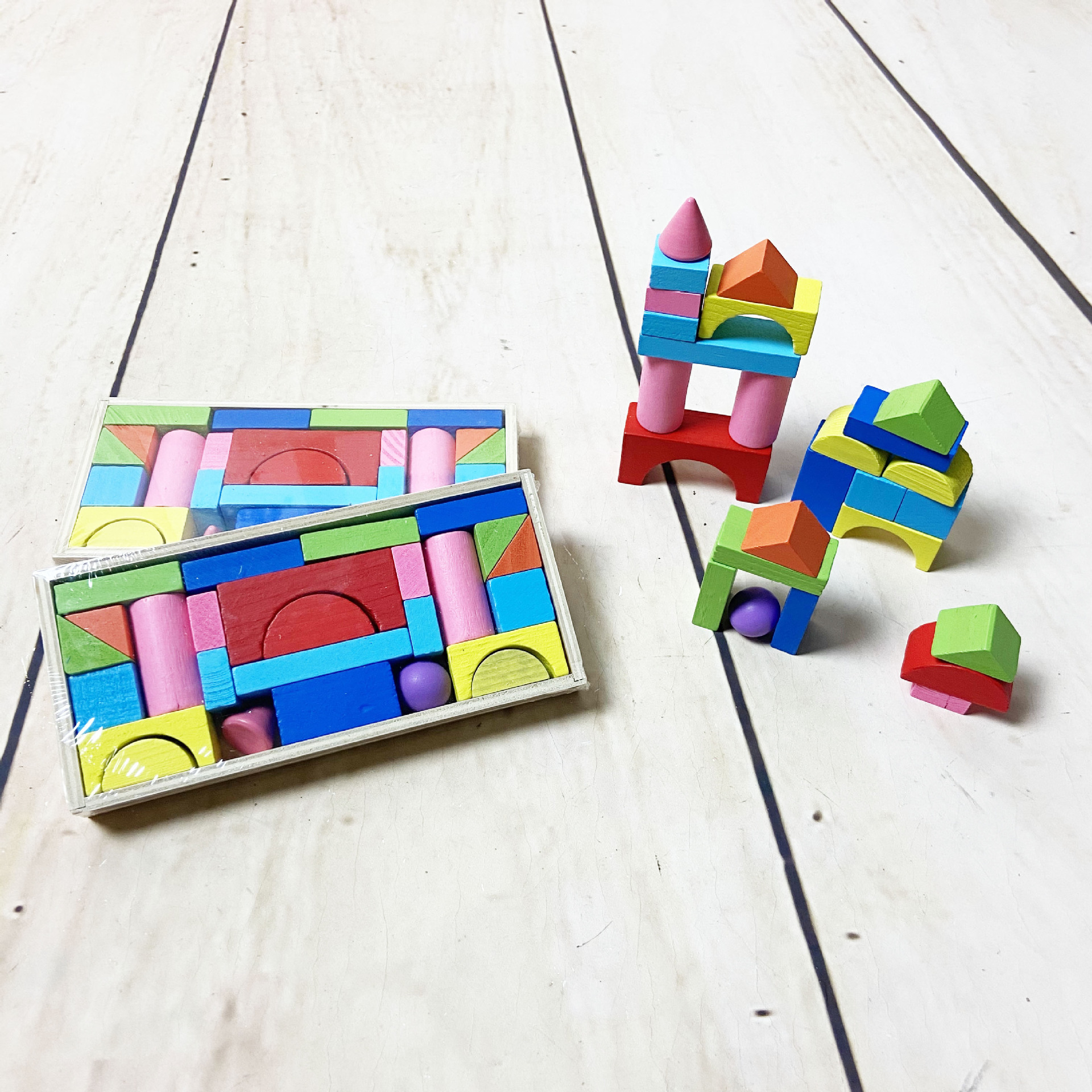 木质diy小城堡早教积木 木盒26粒积木 动手拼装积木儿童玩具 五元