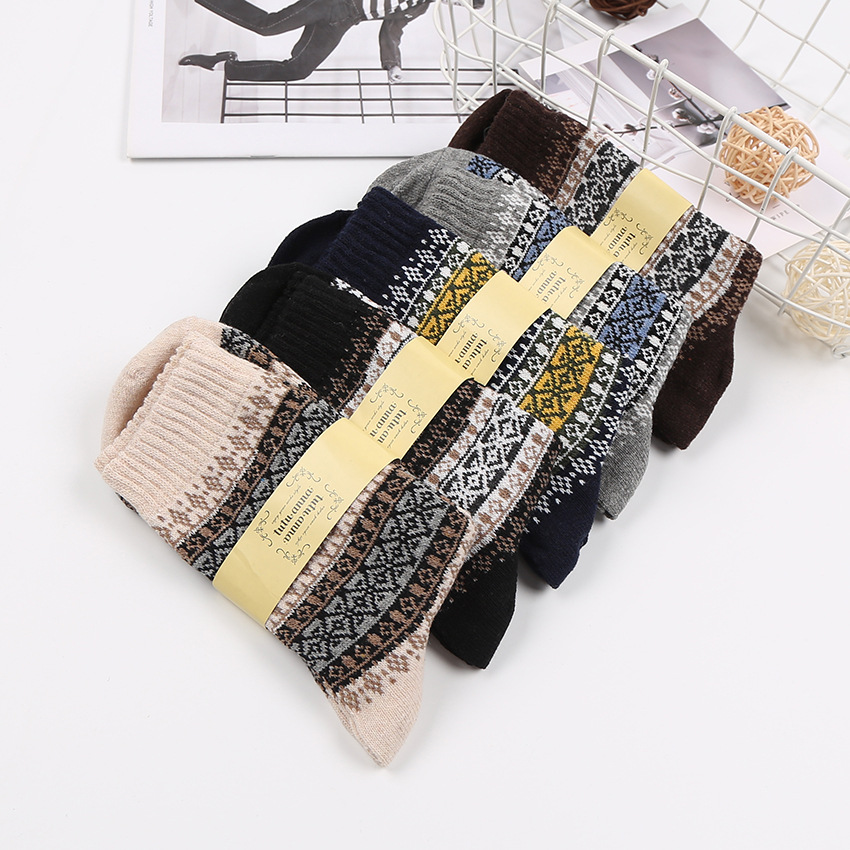 New Fall Winter Men Wool Socks Long Socks Casual Retro Style Wool Socks Autumn and Winter Warm Cross-Border Supply