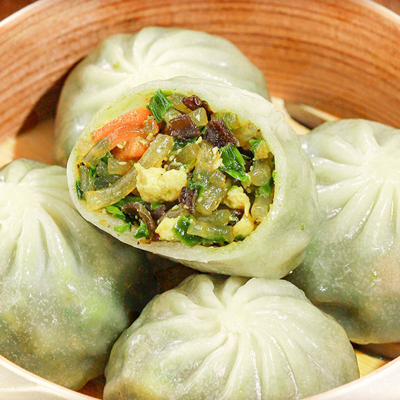 小笼包水晶薄皮素包粉丝荠菜鸡蛋包子早餐儿童食品12个一包速卖通