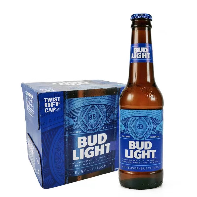平行贸易 bud light百德威特啤酒 蓝旋盖百德威 啤酒300ml2*12瓶