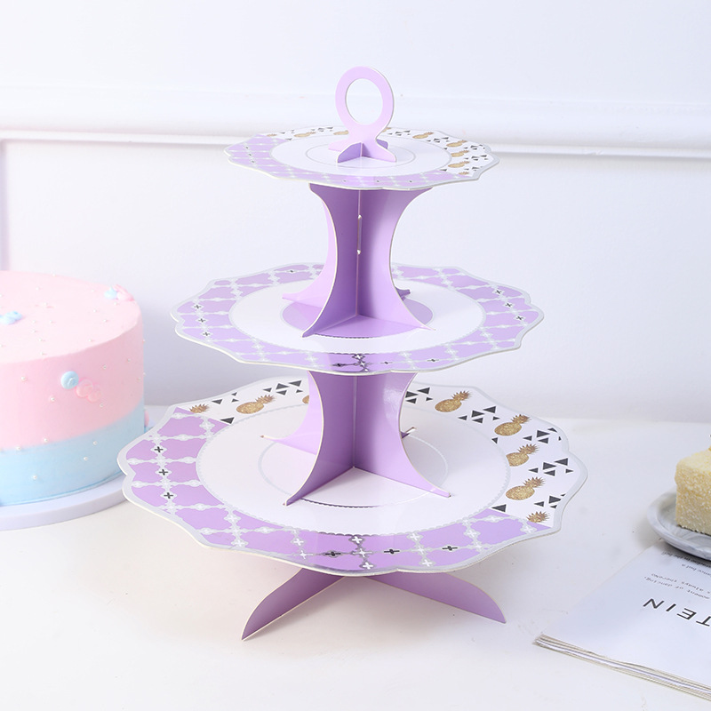 Cross-Border New Three-Layer Grid Gilding Tray Cake Stand Birthday Cake Display Scene Decorations