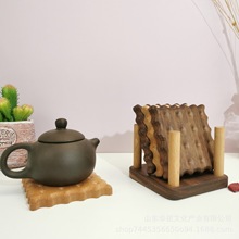 茶杯茶杯垫架 简易居家茶杯垫底座托架餐桌杯架黑胡桃杯垫架