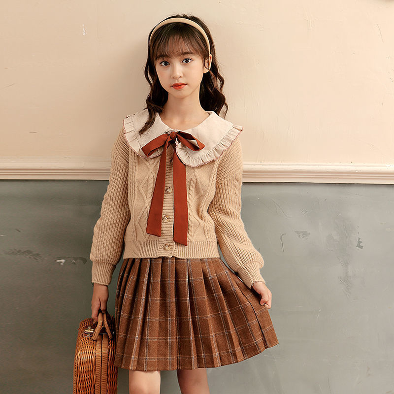 女童套装2021新款潮春秋洋气学院风10秋季12岁小女孩休闲衬衫裙子