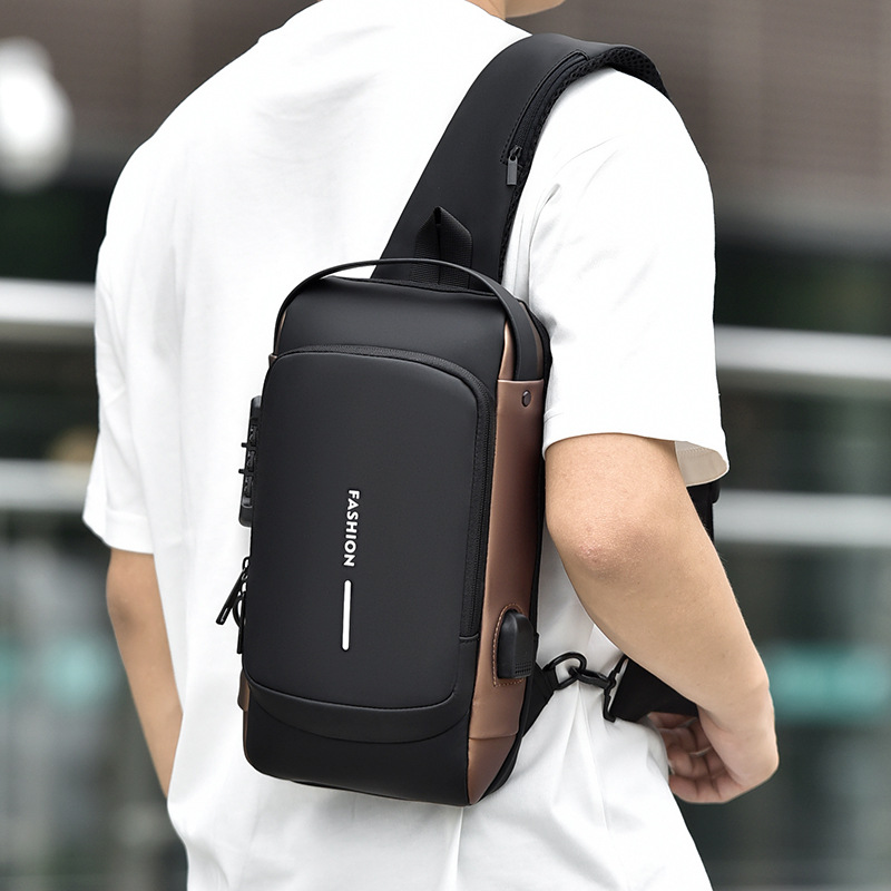 Men's Bag Shoulder Messenger Bag Multifunctional Sports Crossbody Chest Bag USB Charging Port Anti-Theft Chest Bag