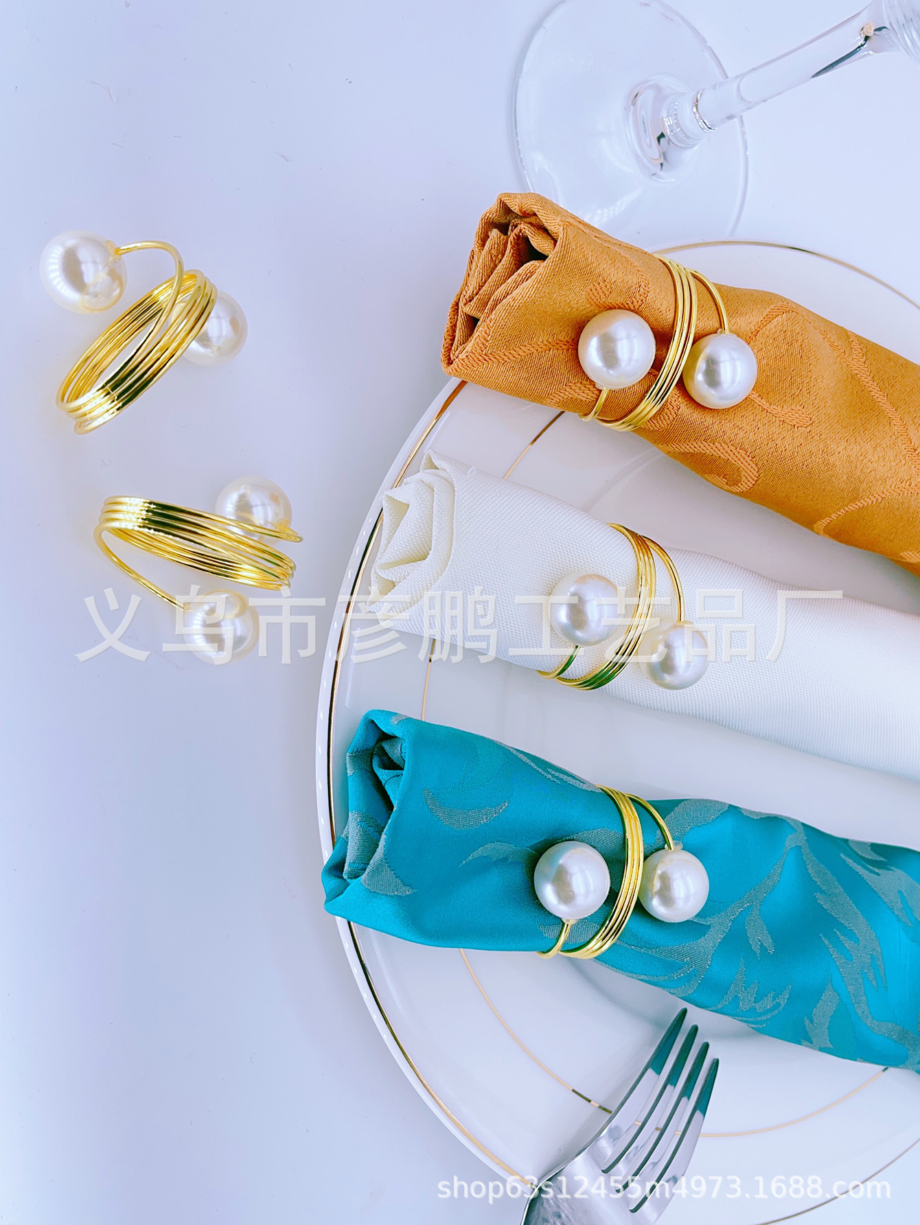 Amazon Cross-Border Hotel Napkin Ring Spring Pearl Design Napkin Ring Napkin Ring Wedding Exquisite Napkin Ring