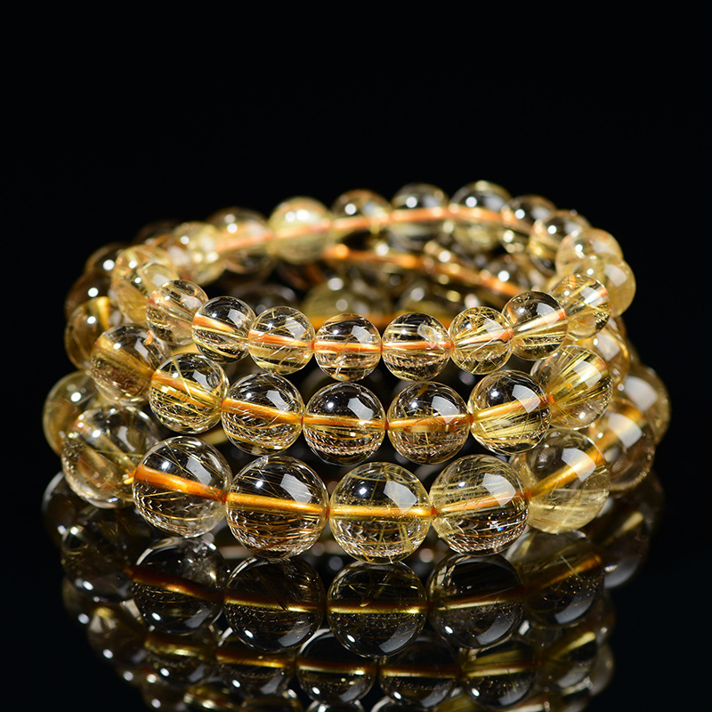 天然巴西金发晶手链情侣款手串男女士款黄水晶转运珠单圈多圈饰品