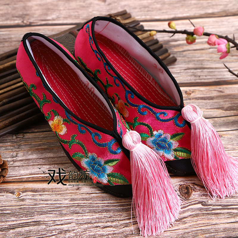 戏曲彩鞋平底绣花鞋 青衣花旦小姐绣花鞋古装京剧豫剧越剧鞋子