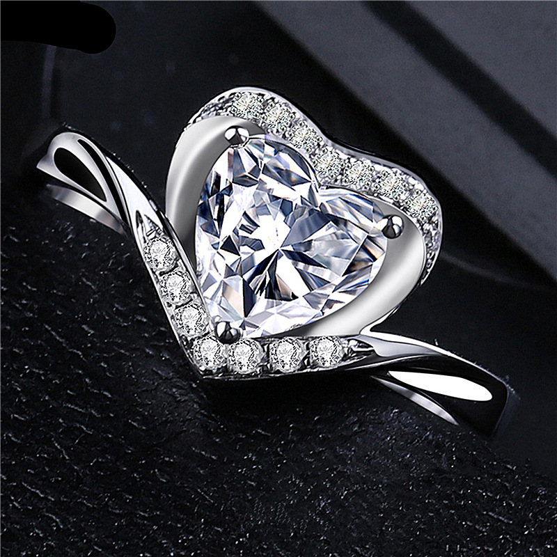 wish外贸戒指镀18k金2克拉爱心形戒指 镶钻显钻结婚求婚钻石戒指