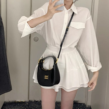 XingYu丨【夏天的风】宽松短款白色长袖衬衣连衣裙夏收腰显瘦潮流