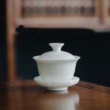 龙鹏德化白瓷手工三才盖碗功夫茶杯陶瓷纯白泡茶碗羊脂玉茶碗茶具