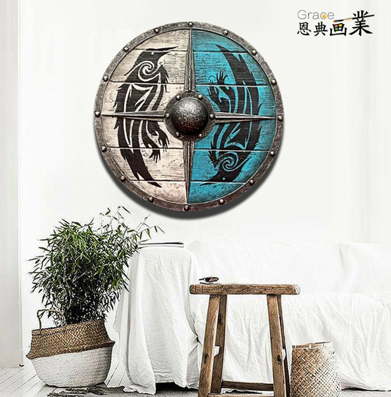 跨境新品战纹维京人盾牌家居室内装饰挂饰武器道具独立站爆款