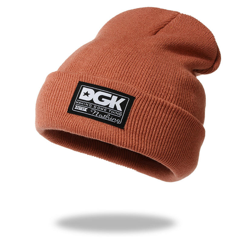 Cross-Border Knitted Hat DGK Letter Patch Sleeve Cap Men's and Women's Outdoor Ski Windproof Warm Hat Beanie Woolen Cap