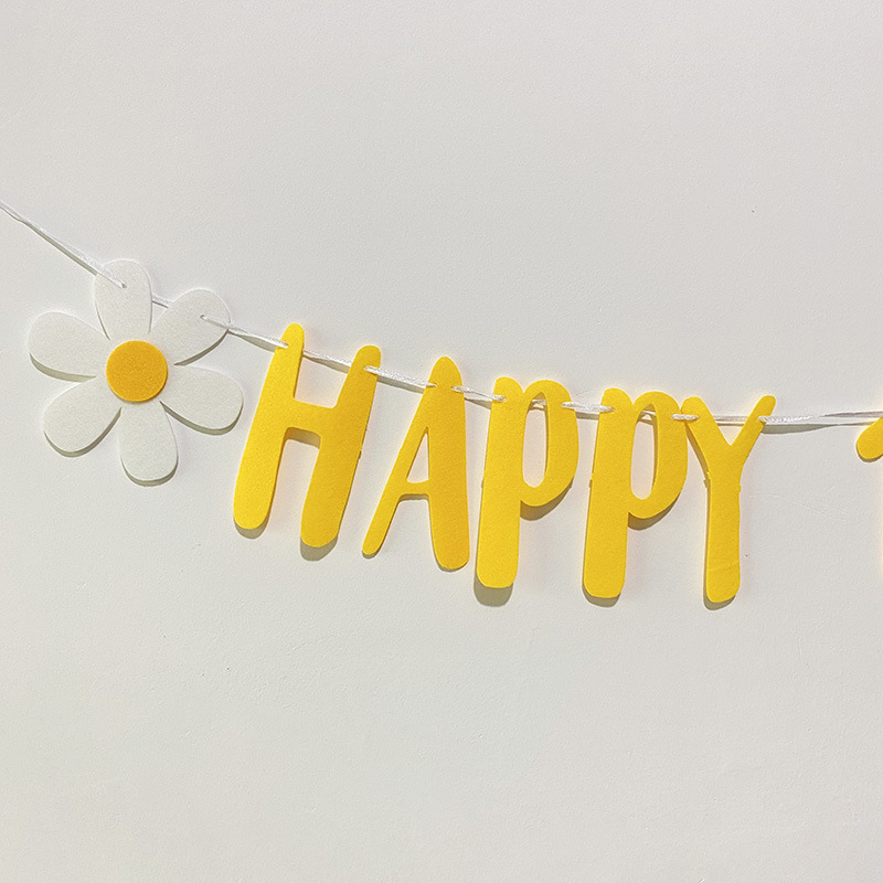 ins风韩国雏菊百天拉旗宝宝周岁派对背景墙场景布置100天生日快乐