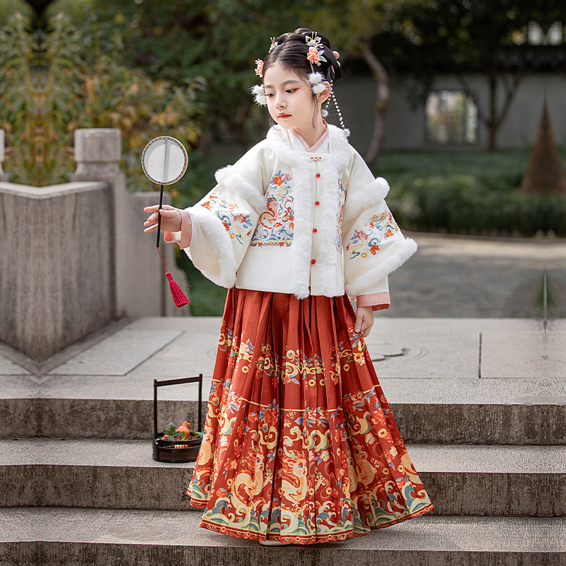 Hanfu Girls' Chinese Style Little Princess Dress Winter New Tang Costume Super Fairy New Year Clothes plus Velvet Thickened Jacket and Dress Wholesale