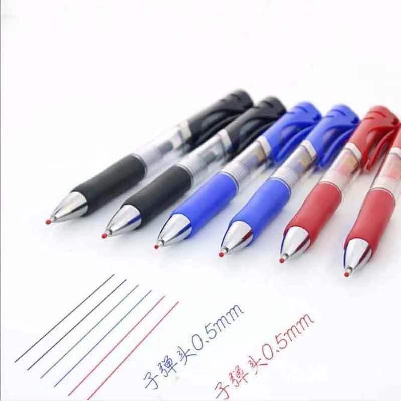 Plastic Press Type Carbon Water Pen Exam Office 0.5mm Black Blue Red Press Gel Pen