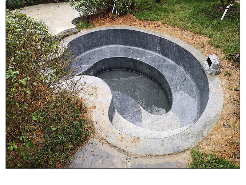 花岗岩芝麻灰室外温泉泡池 别墅酒店室内外整石石材泡池 支持定制