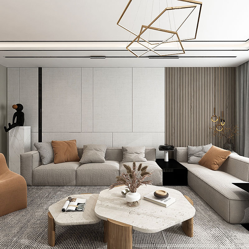 沙发背景墙硬包现代轻奢客厅电视影视墙卧室木饰面实木格栅护墙板