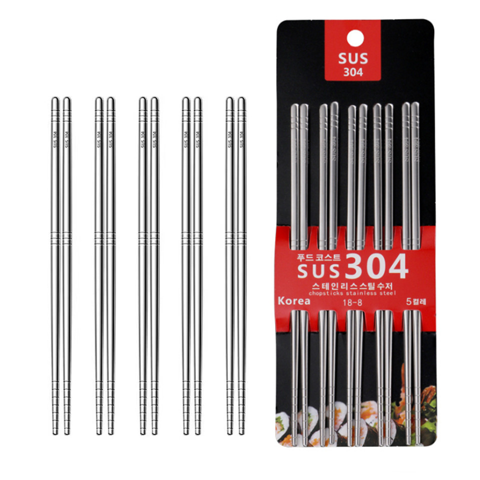 Hengbang 304 Stainless Steel Chopsticks Sets Wholesale Household High-End National Trendy Style Hot Pot Chopsticks Heat Insulation Mildew-Proof Tableware