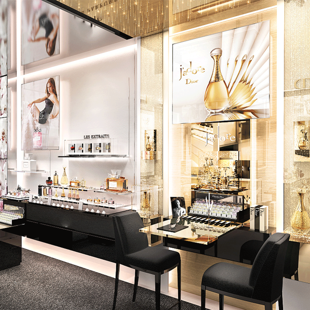 香水化妆品展柜展厅店铺厂家设计香水展柜厂家原创定制香水柜