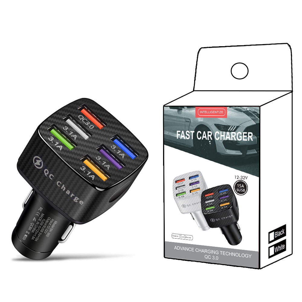 6usb Qc3.0 Fast Charge Car Charger 15 A6 Port Car Fast Charge Mobile Phone Charger Qc3.0 Fast Charge Charger Wholesale