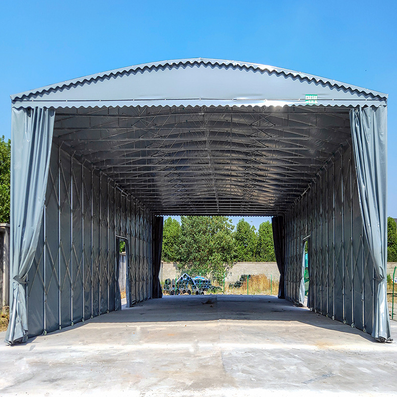 德州工厂大型仓库推拉棚电动篮球场遮阳移动伸缩活动雨蓬推拉雨棚