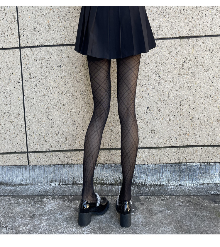 千鸟格丝袜网红菱格连裤袜女菱形网格黑丝秋冬薄款防勾丝打底袜子