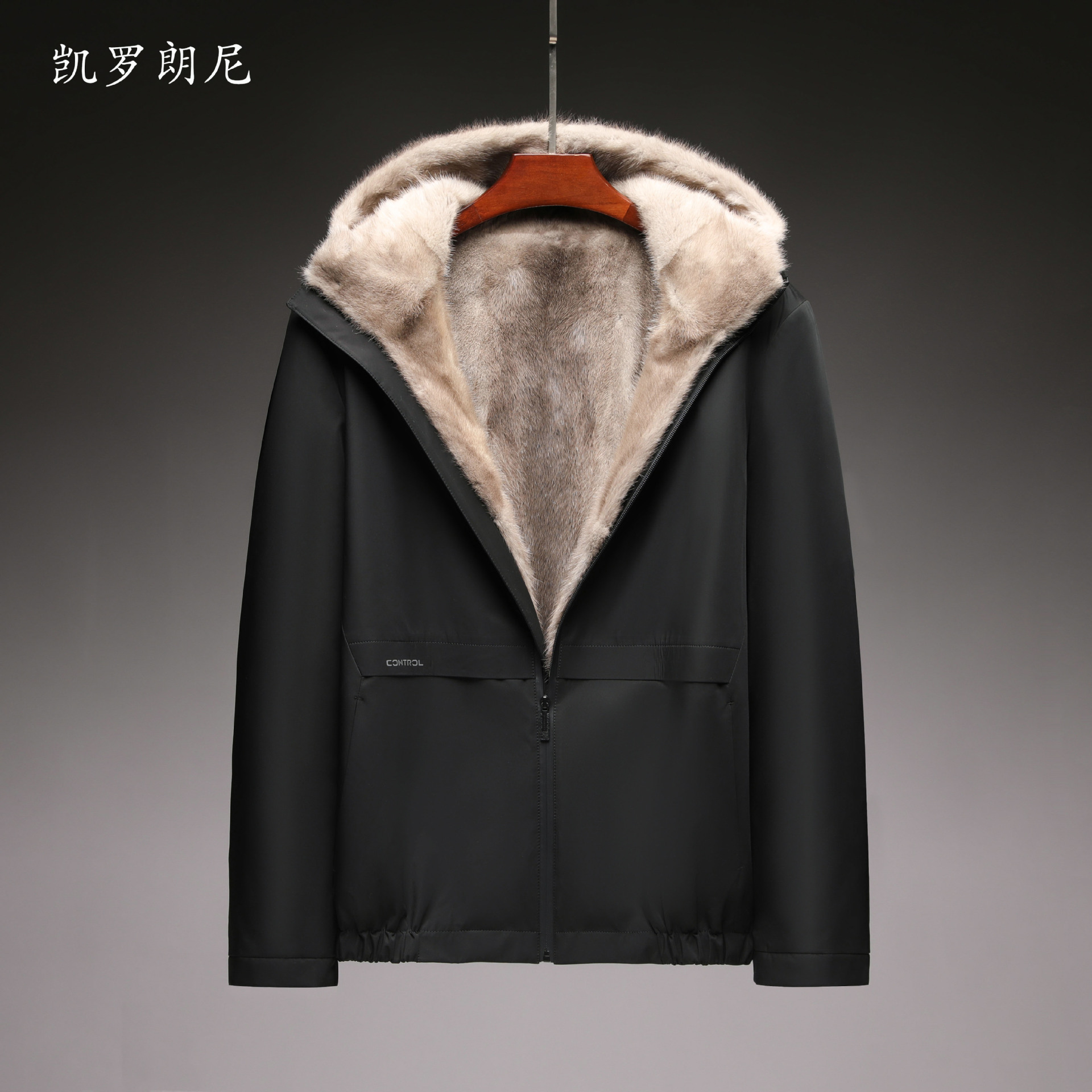 2022冬季派克服男水貂内胆整貂短款连帽皮毛一体外套男士皮草大衣