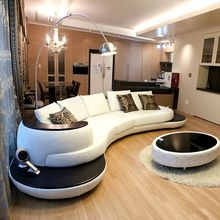 创意弧形真皮沙发组合轻奢客厅中小户型现代简约时尚个性皮艺沙发