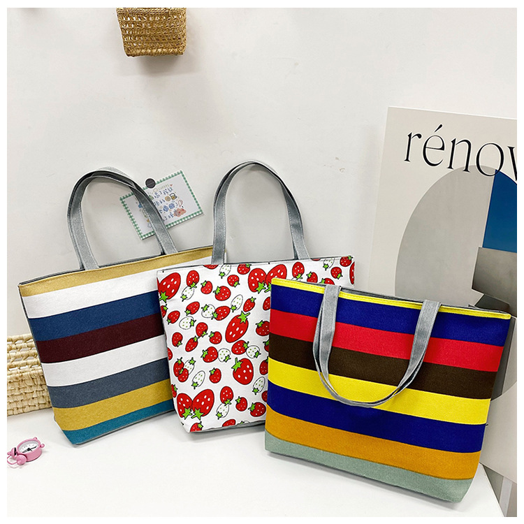 Cross-Border New Arrival Fashion Canvas Bag Wholesale Large Capacity Leisure Commute Printed Shopping Bag Artistic One-Shoulder Tote Bag