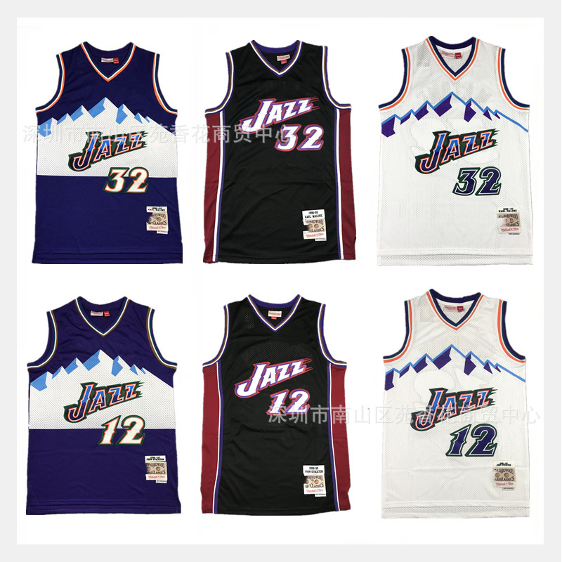 nba38篮球衣批发爵士队斯托克顿马龙复古刺绣篮球服运动夏季训练