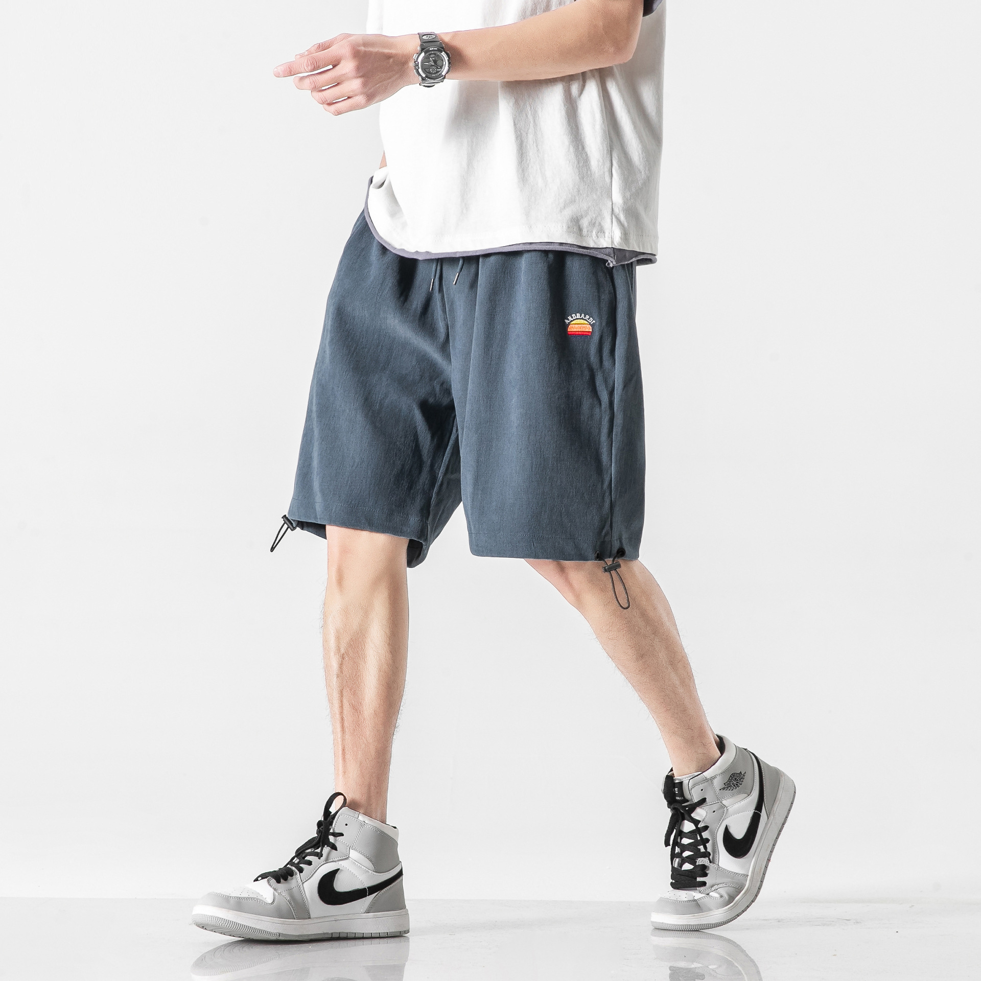 夏季日系休闲直筒五分裤男士外穿潮流百搭男生宽松运动短裤