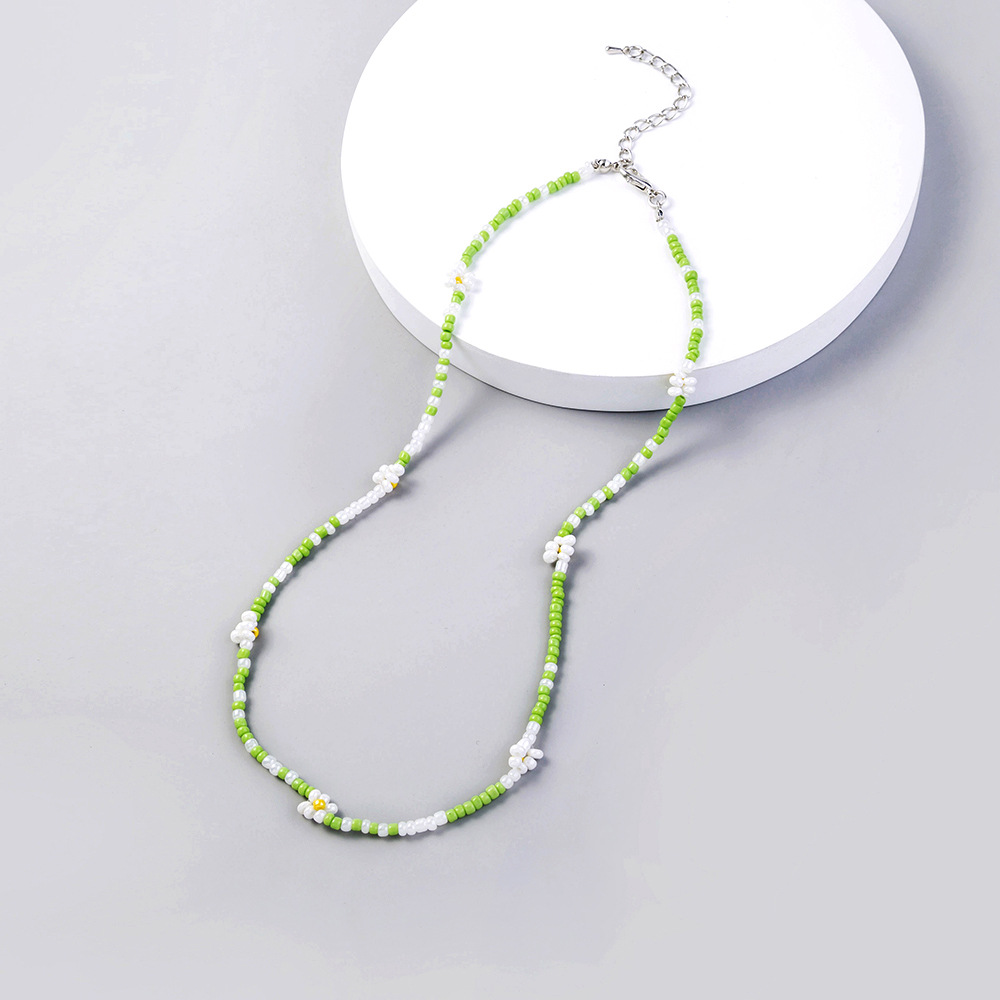 欧美清新小花甜美可爱珍珠手工串珠彩色米珠花朵编织项链女锁骨链