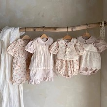 韩国INS婴儿衣服夏装新生儿短袖包屁衣女宝宝连体衣满月百天哈衣