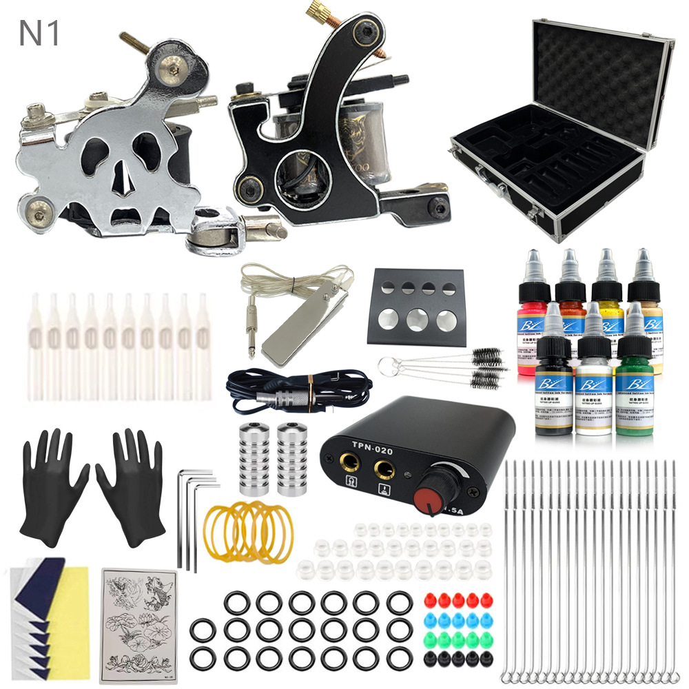 跨境爆款纹身线圈机套装马达机传统纹身机套装割线机打雾机工具