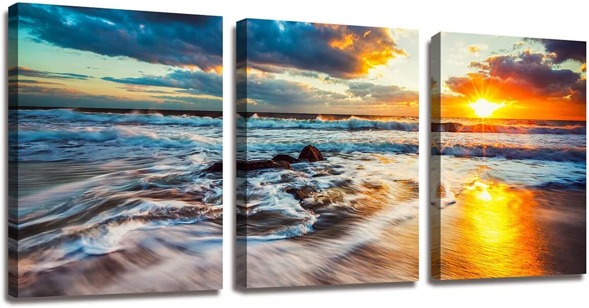 Canvas Frameless Painting Hotel Triple Decorative Painting Wholesale Seascape Beach Mural Bedside Paintings Landscape Painting Poster Frame