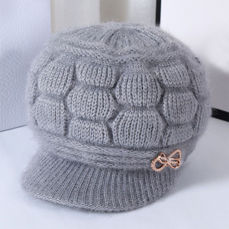 Autumn and Winter Middle-Aged and Elderly Popular Woolen Cap Fleece-Lined Thickened All-Matching Warm Bucket Hat Mother, Grandma and Mother-in-Law Knitted Hat