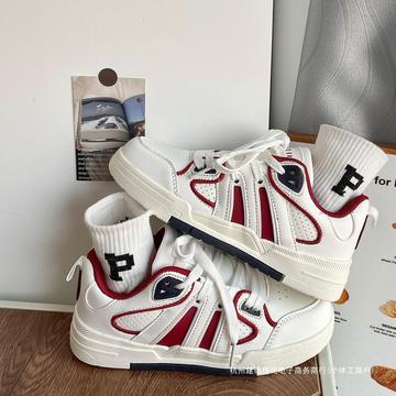 国潮ins风学生党撞色潮流小白鞋男ulzzang百搭情侣厚底运动滑板鞋