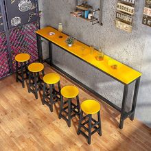 简易靠墙吧台桌商用窄桌子家用长条桌奶茶店桌椅组合高脚吧台椅子