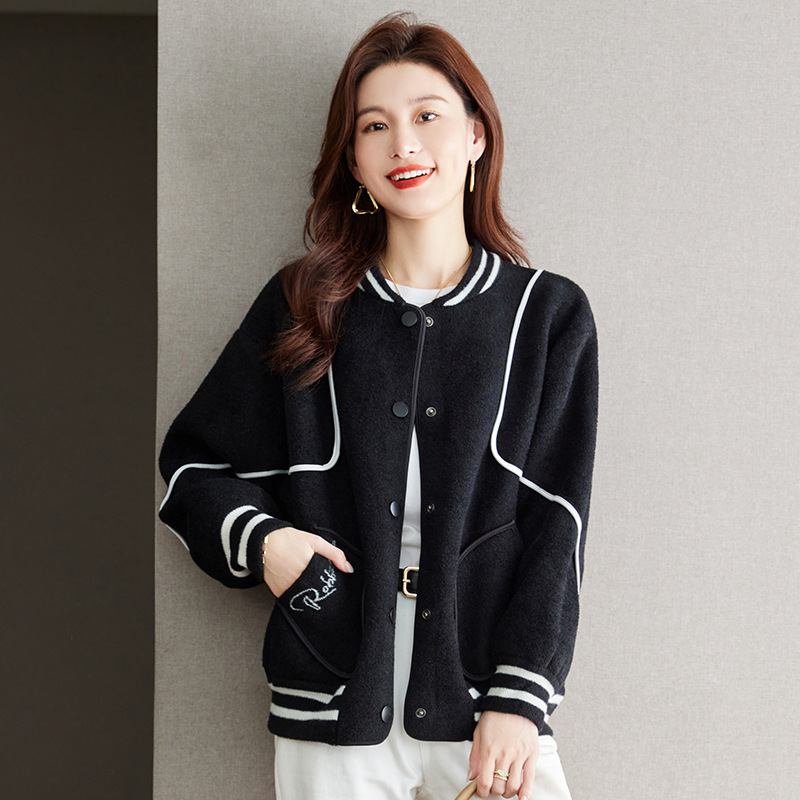 呢子外套女秋冬棒球服2023年新款加厚气质宽松上衣短款时尚开衫女