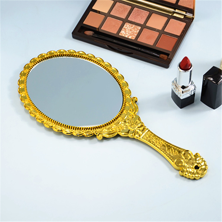 Yiwu Foreign Trade Beauty Hand-Held Makeup Mirror Retro Portable Portable Mirror with a Floral Border Hand-Held Hand-Held Mirror