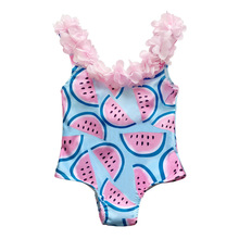 夏季新款儿童泳衣西瓜印花中小童泳装女童花边比基尼游泳衣 现货