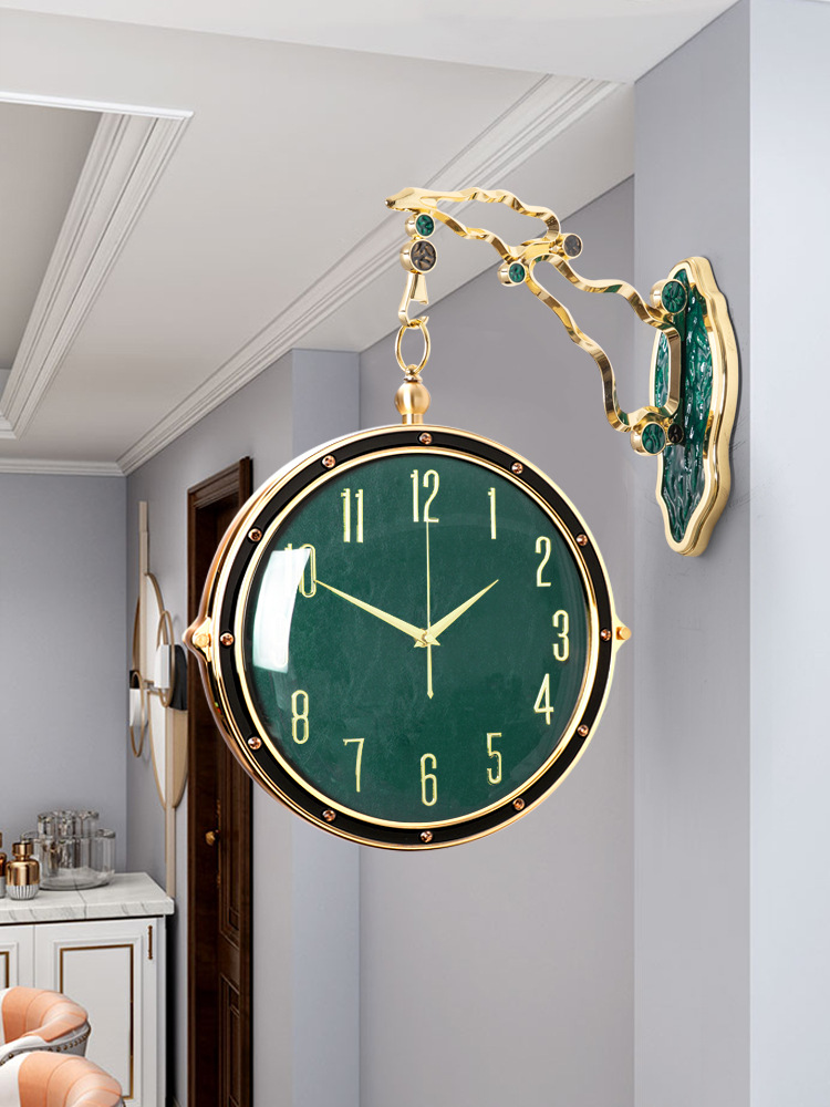 欧式双面轻奢挂钟钟表客厅时尚石英家用现代挂墙时钟挂表吊钟简约